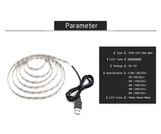 2835 ไฟ LED Strip – 5V USB สีขาววอร์มไวท์สําหรับตกแต่งห้องไฟแบ็คไลท์ทีวีปีใหม่เทศกาลฤดูใบไม้ผลิ