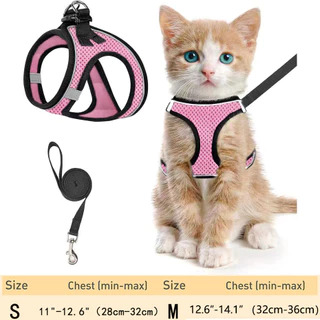 สายรัดแมวและลูกแมวแบบปรับได้พร้อมสายจูง – เสื้อกั๊กตาข่ายนุ่มสะท้อนแสง, กันหนี, สายรัดเดินกลางแจ้งที่สะดวกสบาย