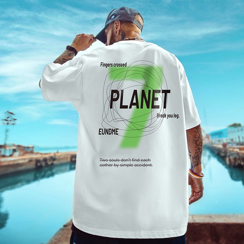 ม-5เอ็กแอล ฤดูร้อนผู้ชายสไตล์อเมริกันแขนสั้นเสื้อยืดแฟชั่นหมายเลข7พิมพ์ขนาดใหญ่กราฟิกประเดิมขนาดใหญ่เสื้อลําลองสีดําสีขาวฮิปฮอปสตรีทแวร์