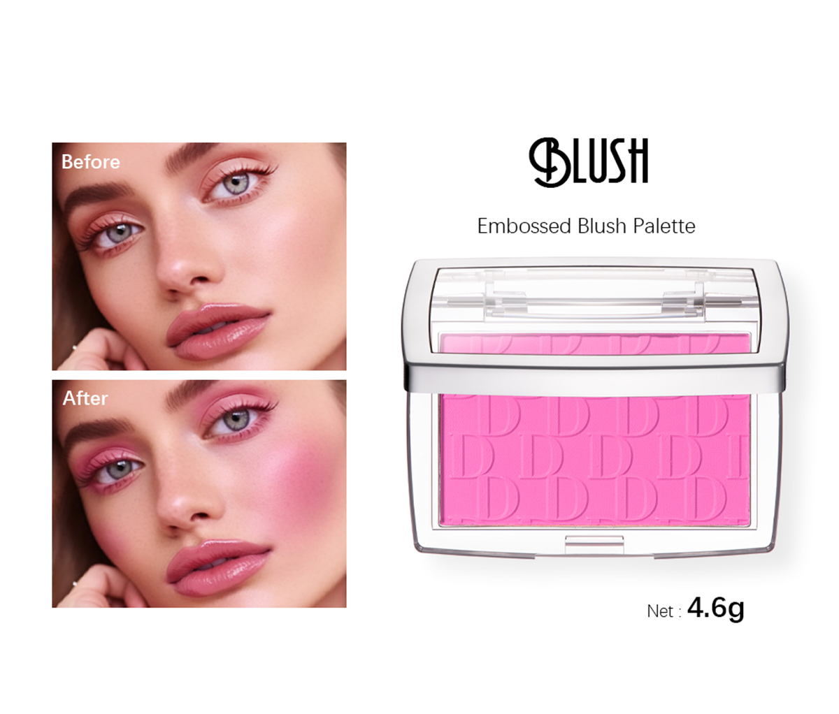 บลัชออนผงมีลายสีพีช ชมพูและปะการัง พาเลทบลัช 3 มิติ คอนทัวร์แก้มสีน้ำตาล เครื่องสำอางทำให้ใบหน้าสว่างขึ้น
