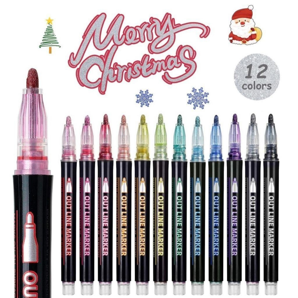 ปากกามาร์กเกอร์แปรงเส้นเส้นเส้นคู่ 12 สี – เหมาะสําหรับการตกแต่งวันฮาโลวีนและคริสต์มาสงานฝีมือ DIY