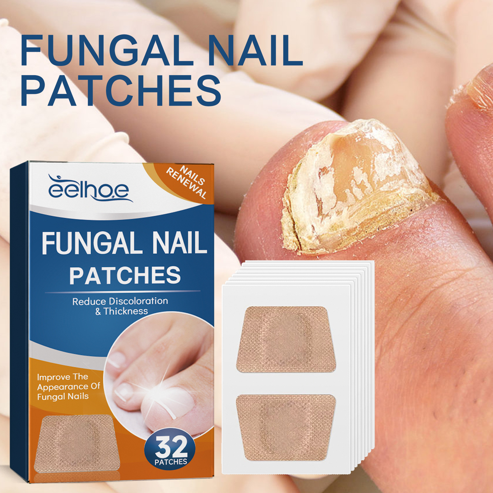 เท้าซ่อมเล็บ 32/64PCS Patch สีเทา Fungal เล็บ Thicken Soft Paronychia การติดเชื้อมือเล็บแก้ไขสติกเกอร์คุด Toenail ช้อยส์
