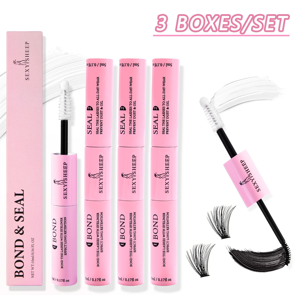 กาวติดขนตาและซีลสําหรับคลัสเตอร์ขนตากาวที่แข็งแกร่งคงยาวนาน 48H 2 in 1(5ml กาวสีดํา + ซีลใส 5ml)