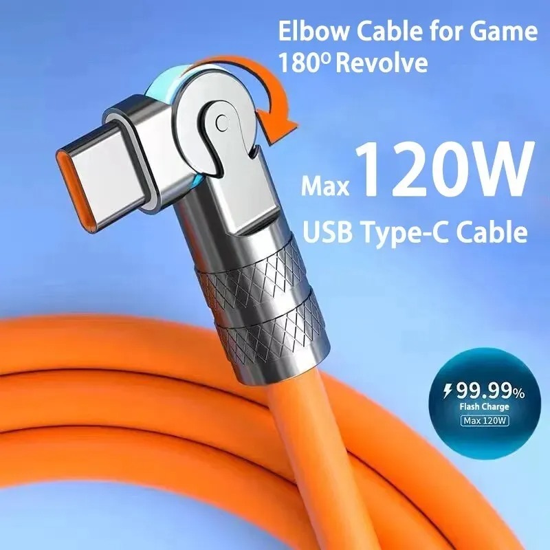 20w 7A Fast Charge USB Type C สาย 180 องศาหมุนข้อศอกสําหรับเกมสําหรับ Xiaomi Redmi Honor ชาร์จโทรศัพท์สาย USB C