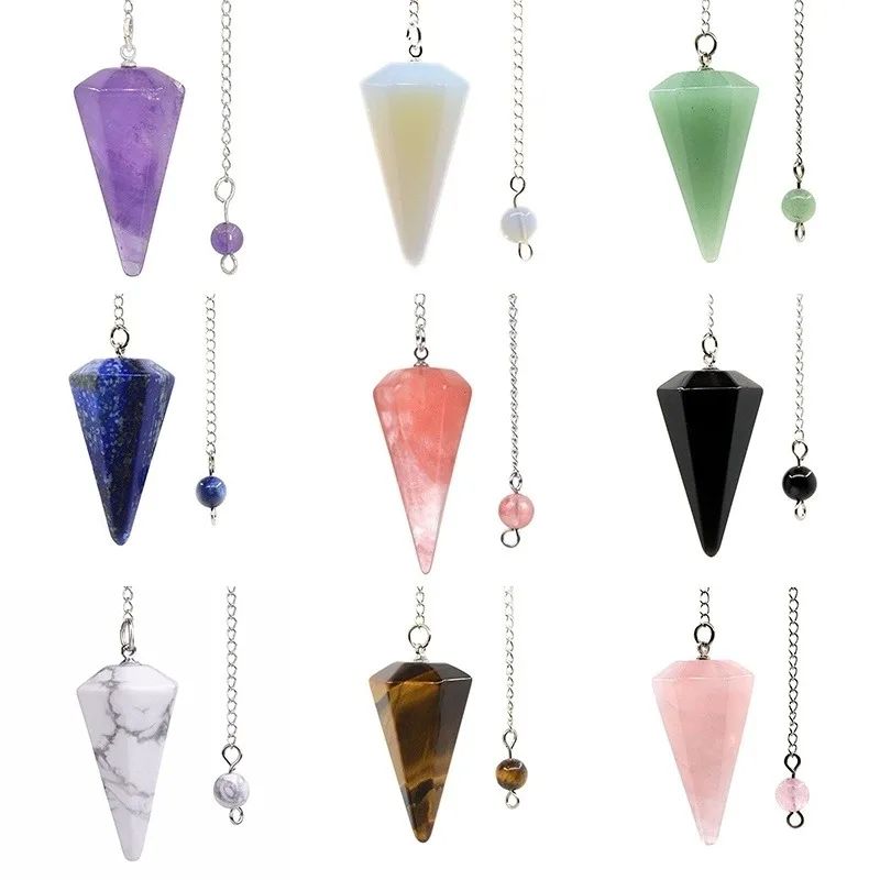 หินธรรมชาติควอตซ์ Agates จี้ Reiki Healing Cone Amethyst Charm ลูกตุ้มจี้สําหรับ Divination Dowsing Reiki คริสตัลหินธรรมชาติ Reiki ลูกตุ้มเครื่องประดับจี้