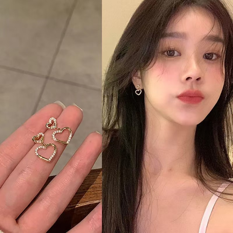 Love ต่างหูเพชรอารมณ์ระดับไฮเอนด์หรูหรา Niche ต่างหูประณีตหญิงต่างหูสไตล์ใหม่