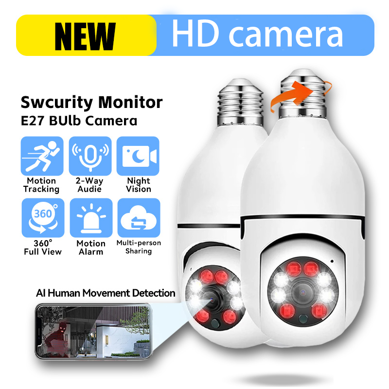 5g หลอดไฟ E27 กล้องเฝ้าระวังสีเต็มรูปแบบอัตโนมัติติดตามมนุษย์ซูมในร่ม Security Monitor กล้อง Wifi Night Vision