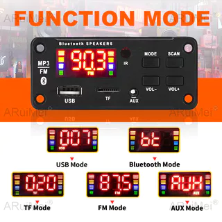 บลูทูธ 5.0 เครื่องเล่น MP3 50W เครื่องขยายเสียง DC12V สําหรับเครื่องเสียงรถยนต์พร้อมการบันทึก FM USB และแฮนด์ฟรี Call