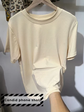 40S 92% ผ้าฝ้าย 8% Spandex Modal เสื้อยืดแขนสั้น Slim Fit ความยืดหยุ่นสูงธรรมดาผู้หญิงสีขาวด้านบน