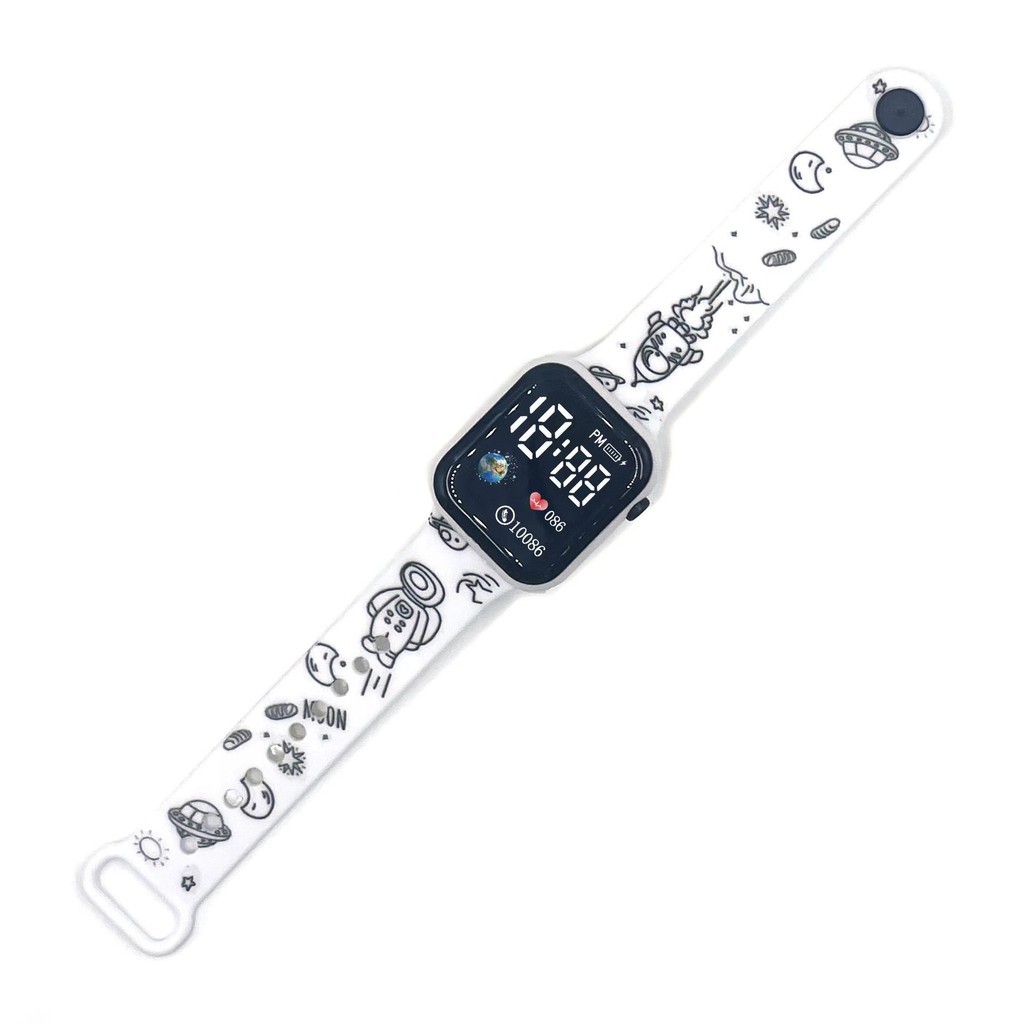 ใหม่ นาฬิกาข้อมืออิเล็กทรอนิกส์ LED พิมพ์ลายการ์ตูน ทรงสี่เหลี่ยม แฟชั่น สําหรับนักเรียนประถม
