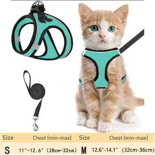 สายรัดแมวและลูกแมวแบบปรับได้พร้อมสายจูง – เสื้อกั๊กตาข่ายนุ่มสะท้อนแสง, กันหนี, สายรัดเดินกลางแจ้งที่สะดวกสบาย