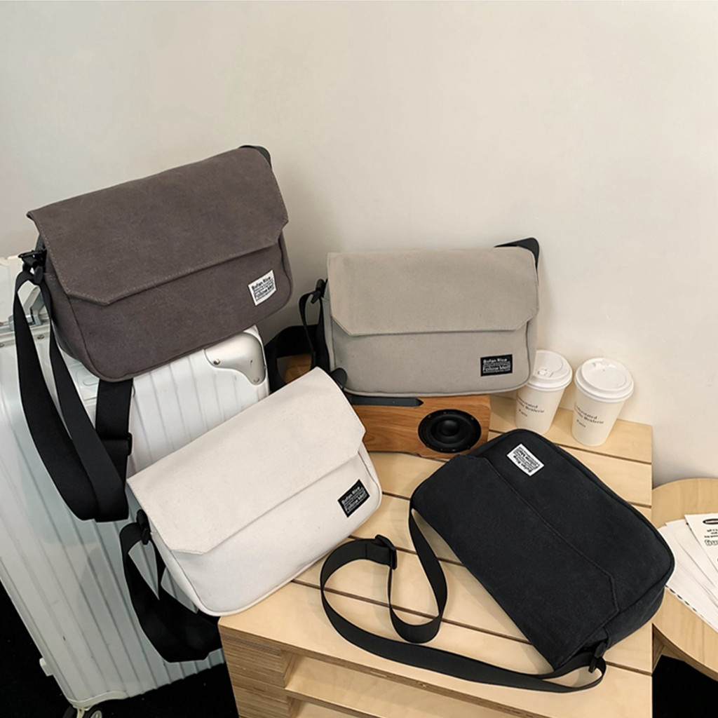 1 Pc Casual Minimalist แบบพกพาสีทึบผ้าใบซิปไหล่กระเป๋า Crossbody กระเป๋าสําหรับสุภาพบุรุษสําหรับกลางแจ้ง Outings Travel