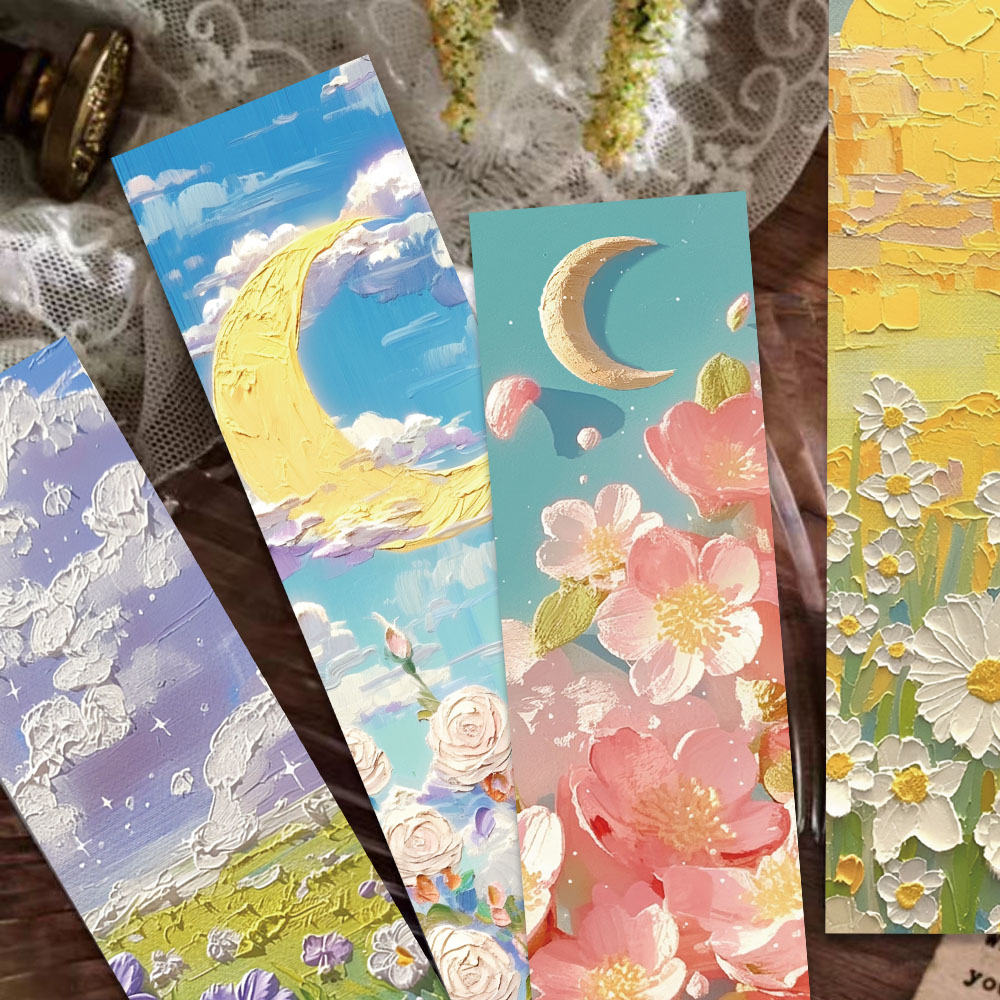 30pcs ที่คั่นหนังสือที่สวยงาม Emboss ภาพวาดสีน้ํามันสไตล์กระดาษบุ๊คมาร์ค Fairy Tale ทิวทัศน์เครื่องเขียนนักเรียน