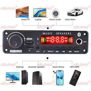 โมดูลเครื่องขยายเสียงบลูทูธ 5.3 50W พร้อมเครื่องเล่น MP3 วิทยุ FM USB TF และการบันทึกไมโครโฟน