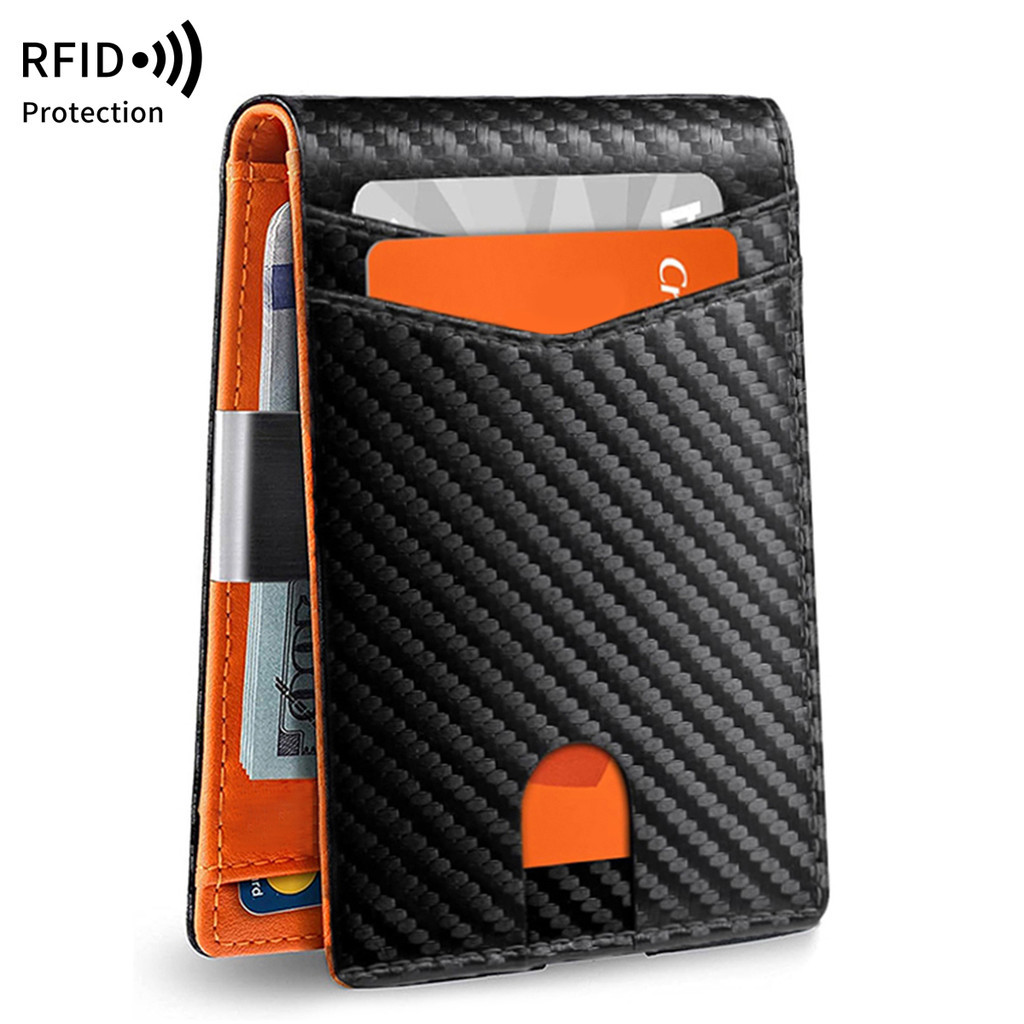 Miyin Bifold RFID Slim กระเป๋าสตางค์คลิปเงิน Minimalism Slim ผู้ถือบัตรเครดิตด้านหน้าพร้อมช่องใส่การ์ดหนัง PU กระเป๋าใส่เหรียญ