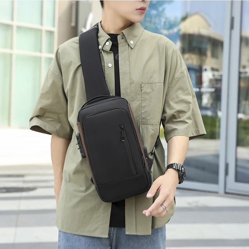 กระเป๋าสะพายไหล่ผู้ชายกันน้ํา Usb Crossbody Oxford bag Anti-Theft Sling bag กระเป๋าคาดหน้าอกสําหรับผู้ชาย