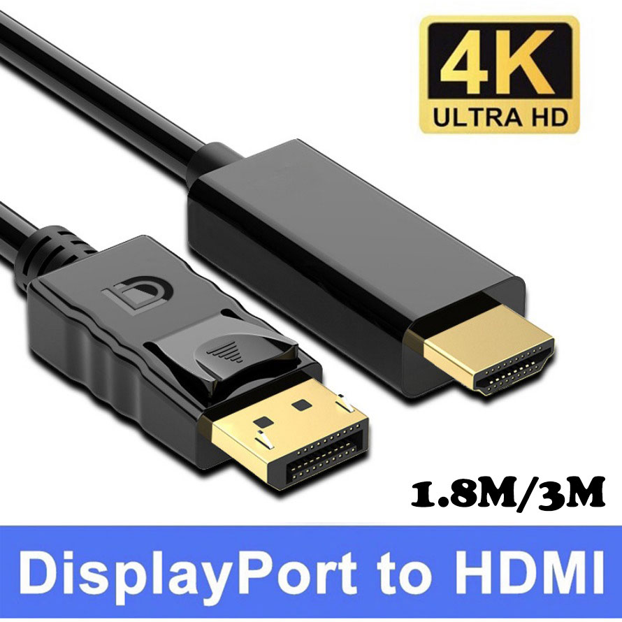 เคเบิล DP เป็น HDMI ความเร็วสูง 4K 1.8M ชุบทอง ชาย Display Port ถึงชาย HDTV สำหรับจอมอนิเตอร์ PC