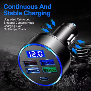 Type-C 5 พอร์ต 100W QC3.0 ที่ชาร์จแบตในรถที่จุดบุหรี่ PD Fast ชาร์จอะแดปเตอร์ชาร์จโทรศัพท์ในรถยนต์สําหรับ Xiaomi iPhone Samsung