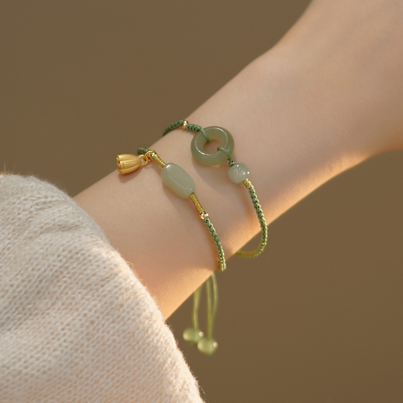 เครื่องประดับ สร้อยข้อมือ ห่วงลูกปัดหยกเทียม แบบสาน แฟชั่นสําหรับผู้หญิง