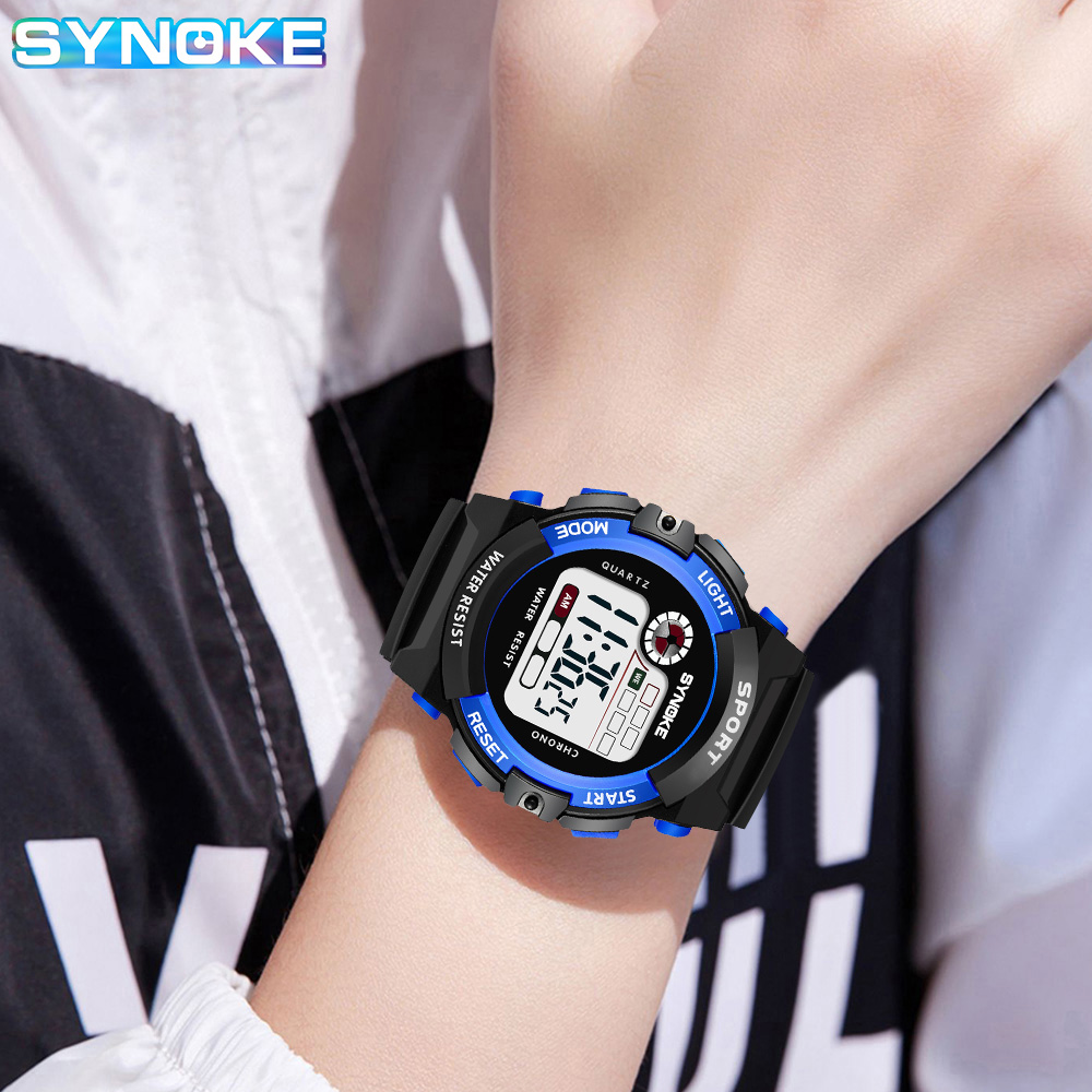 Synoke นาฬิกาเด็กกันน้ํามัลติฟังก์ชั่น LED นาฬิกาดิจิตอลเด็กผู้หญิงและเด็กผู้ชายกีฬานาฬิกาของขวัญสําหรับวันเด็ก