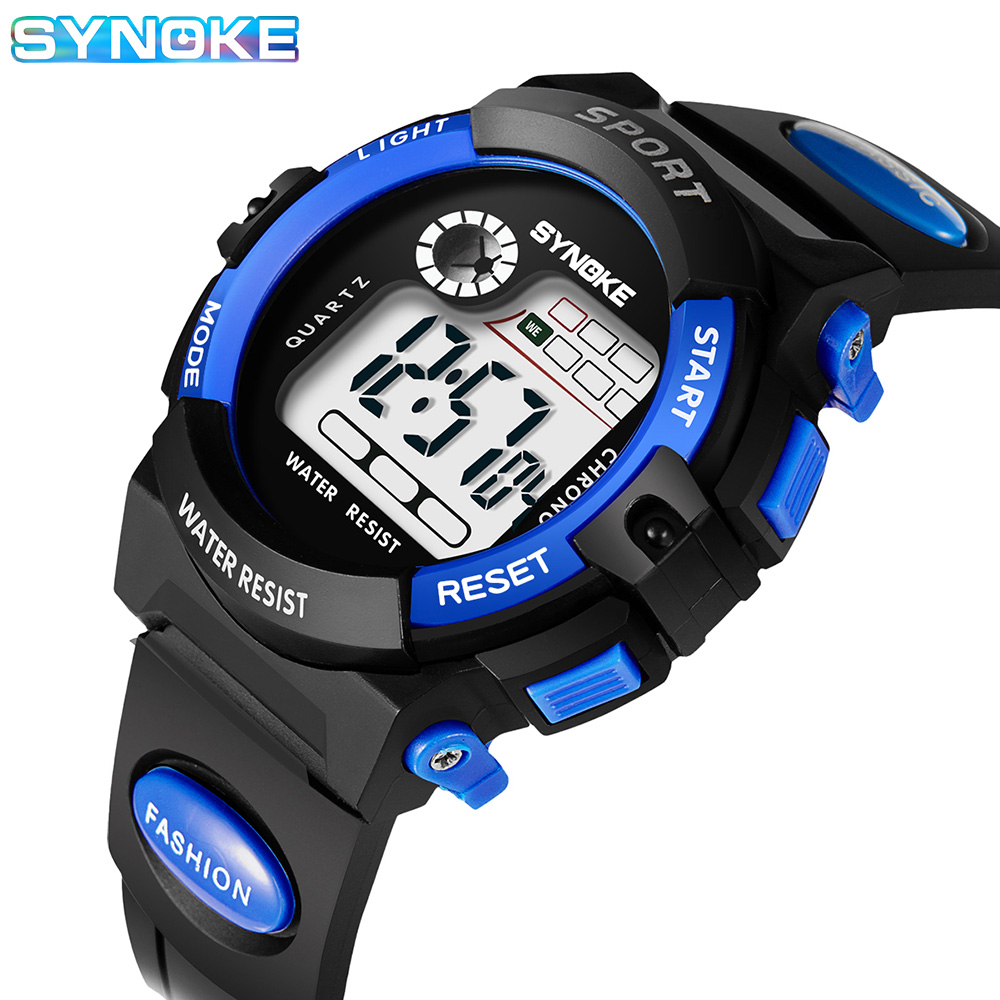 Synoke นาฬิกาเด็กกันน้ํามัลติฟังก์ชั่น LED นาฬิกาดิจิตอลเด็กผู้หญิงและเด็กผู้ชายกีฬานาฬิกาของขวัญสําหรับวันเด็ก