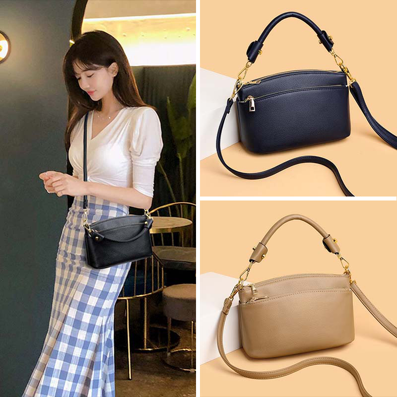 ซื้อ แฟชั่น All-Match สีทึบกระเป๋าหญิง Texture All-Match หนัง Multi-Layer Messenger กระเป๋า Casual Commuter ไหล่