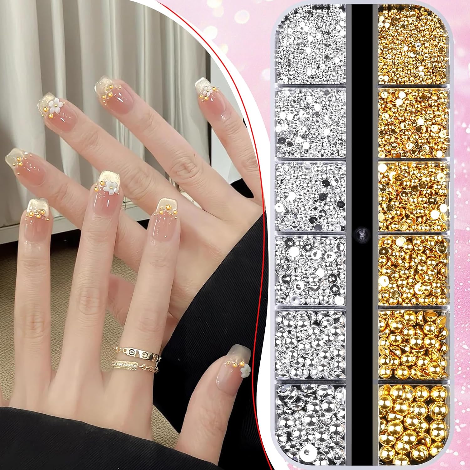 เครื่องประดับเล็บสีเงินและสีทอง, มุกเล็บแบบแบนหลังครึ่งวงกลมขนาด 1.5-5 มม., อุปกรณ์ตกแต่งเรซินน้ำและคริสตัลสำหรับงานฝีมือใบหน้า ผม และเล็บ DIY, 3D มินิบอลโลหะขนาดเล็กสีทองเงินจากสแตนเลส ราคา ถูกที่สุด ดีลบีเคเค แกลเลอรีภาพที่ 4