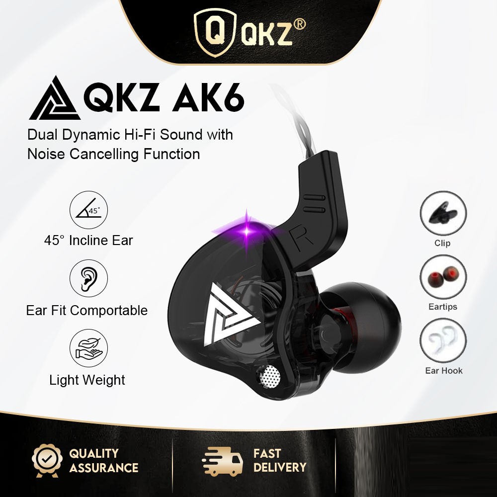 QKZ AK6-X หูฟังกีฬาคุณภาพสูงแบบไดนามิกชุดหูฟังน้ําหนักเบาพร้อมไมโครโฟนรุ่นอัพเกรด Bass Earph 2 ชิ้น