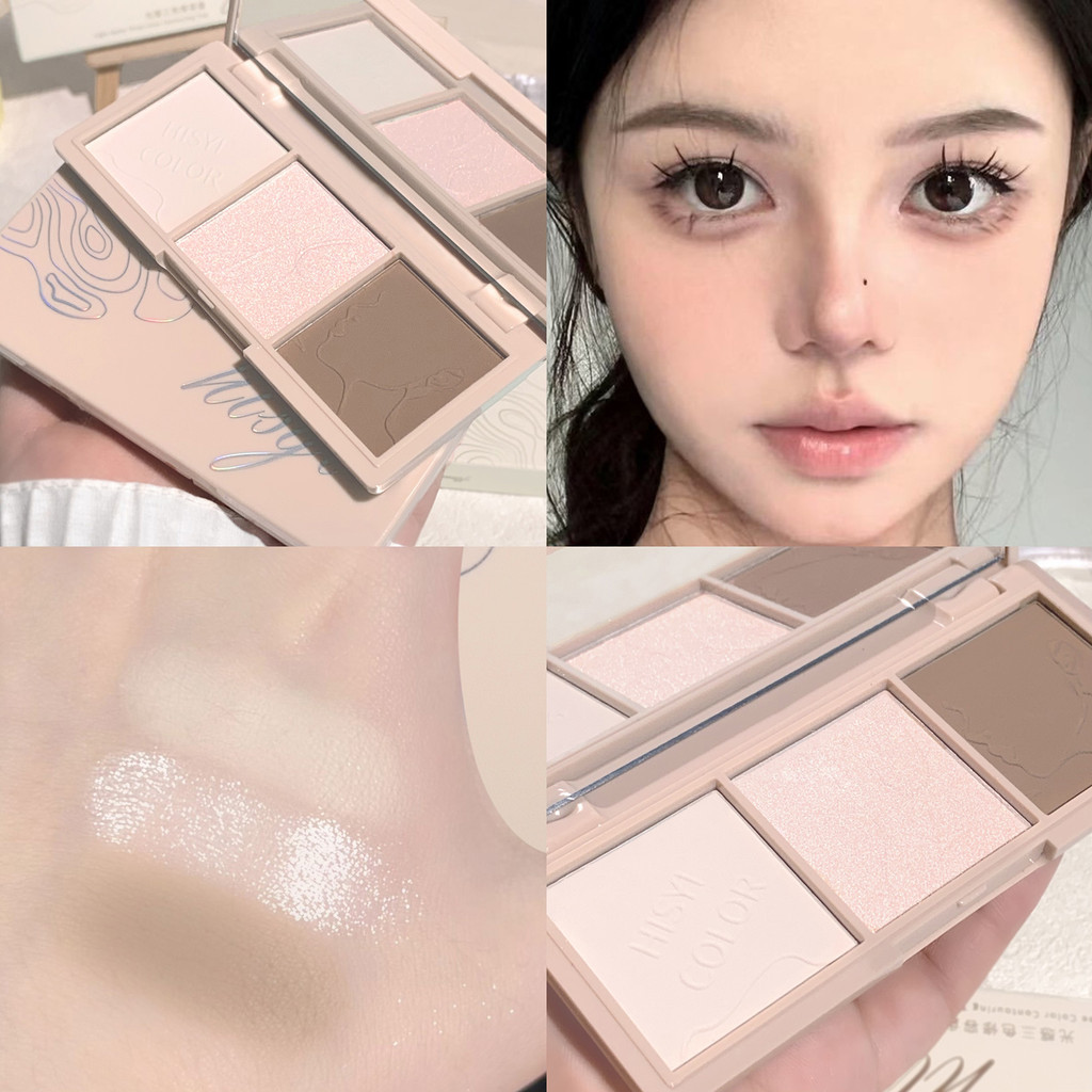 Light Feeling Three-Color Contouring Powder Pearlescent Matte สามมิติ Brightening Highlight Shadow Powder Nose Shadow Contouring