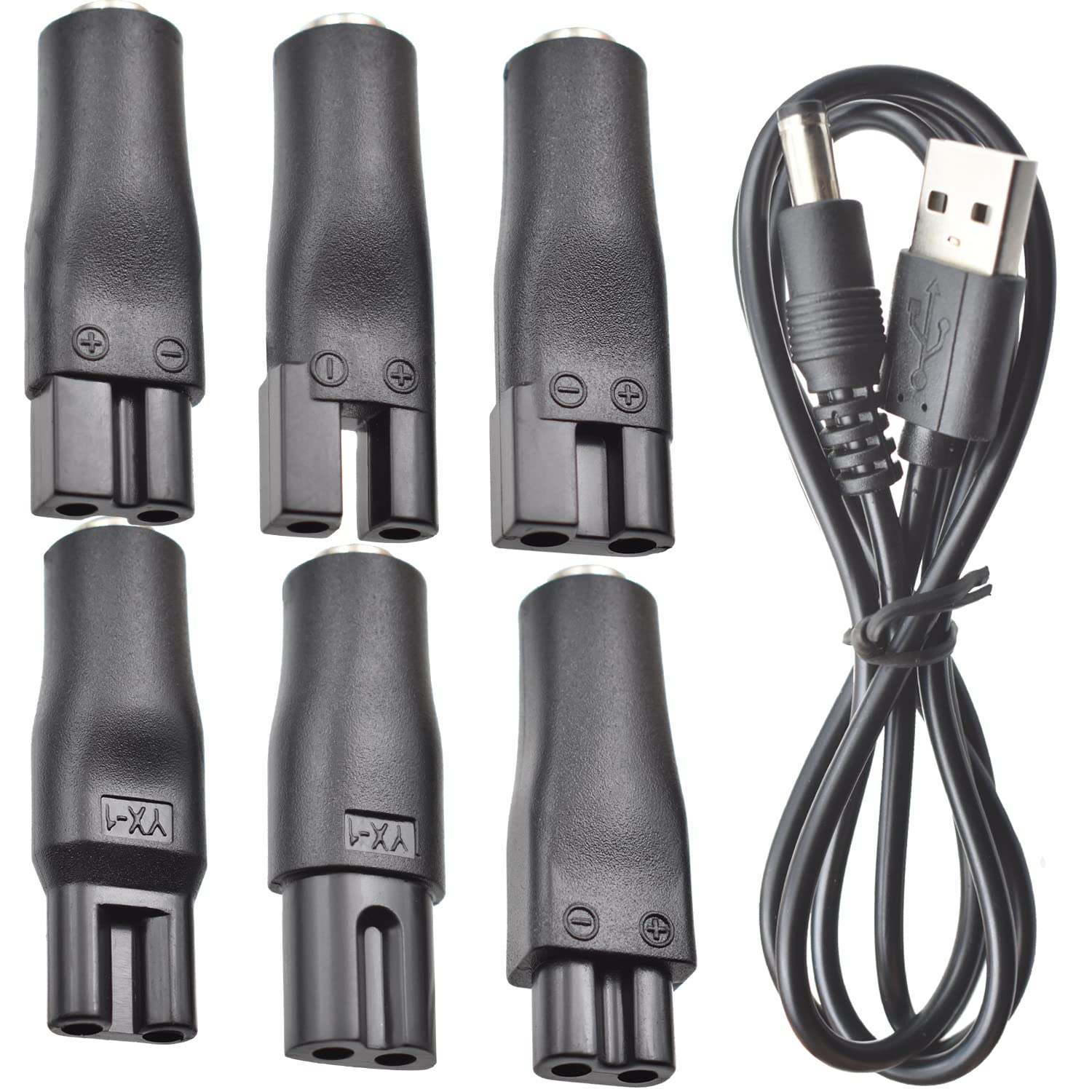 ชุดเครื่องชาร์จทดแทนอะแดปเตอร์ USB สากลสําหรับปัตตาเลี่ยนตัดผม กันหนวดเครา โกนหนวด 5V 7 ชิ้น