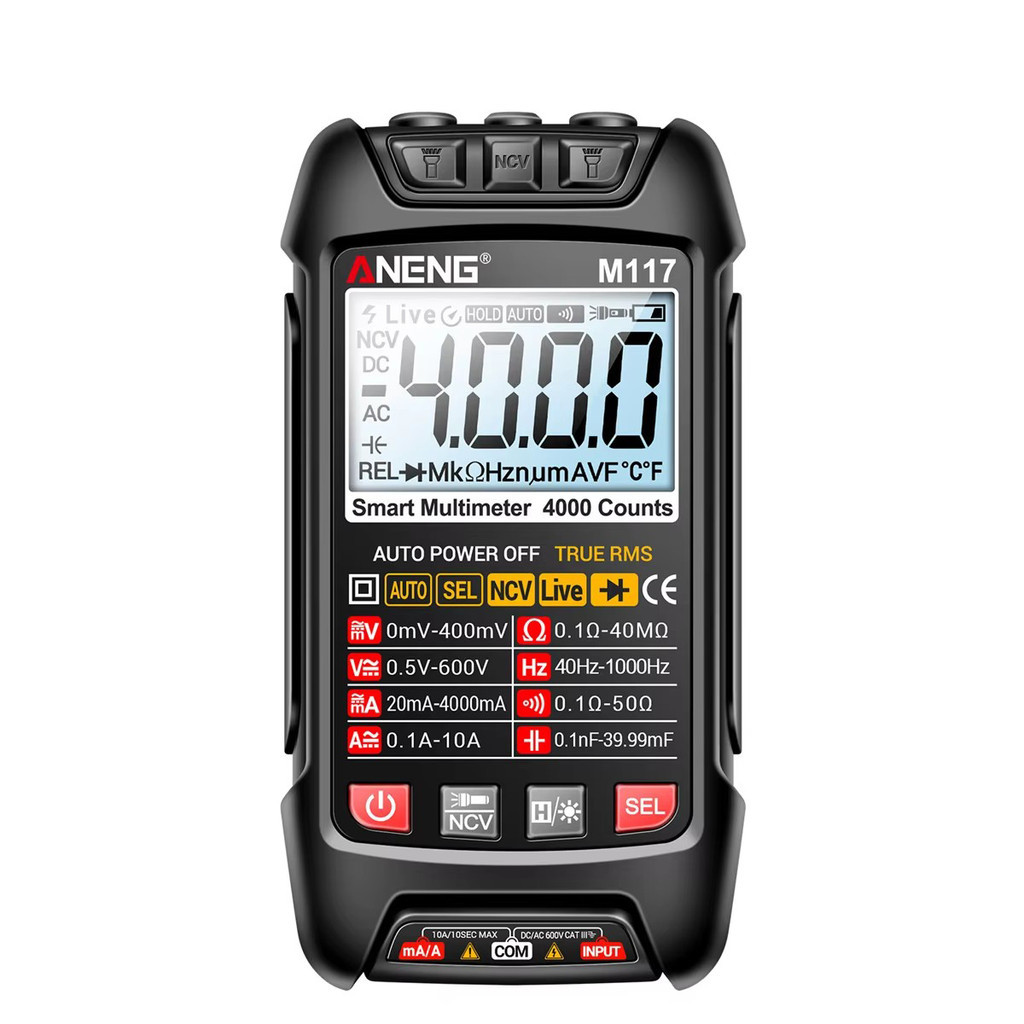 ANENG M117 ดิจิตอลมัลติมิเตอร์สมาร์ทแบบ 4000 หลัก วัดแรงดันไฟฟ้าและกระแสไฟฟ้า AC/DC แบบ True RMS