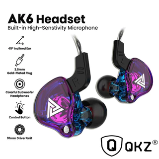 QKZ AK6 - AK6-X หูฟังกีฬาคุณภาพสูงแบบไดนามิกพร้อมไมโครโฟนรุ่นอัพเกรด Bass Earph
