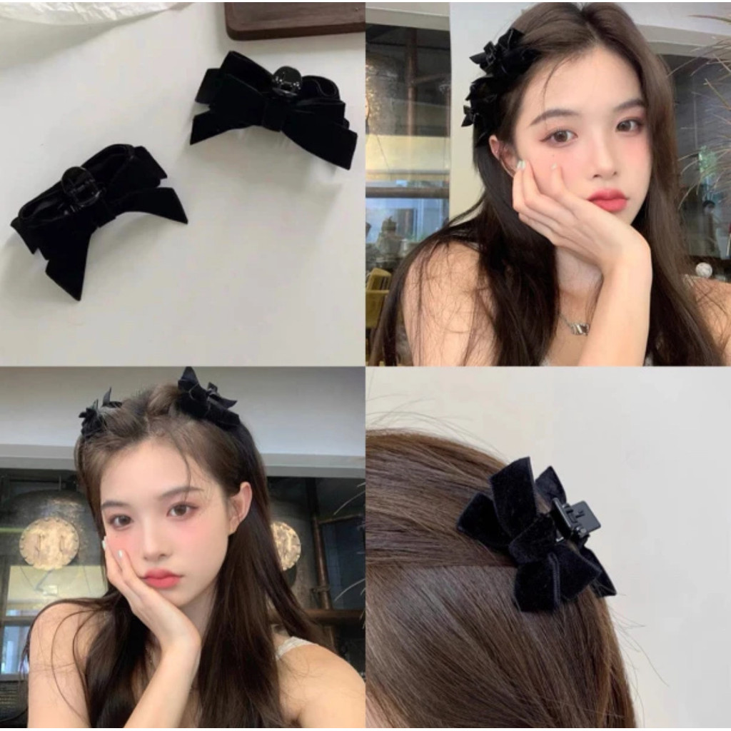 2ชิ้นประณีตเจ้าหญิงหัวขนาดเล็กคว้าคลิประดับไฮเอนด์สีดํากํามะหยี่โบว์เรียบคลิปคลิปด้านข้างสาวผ้าโพกศีรษะ