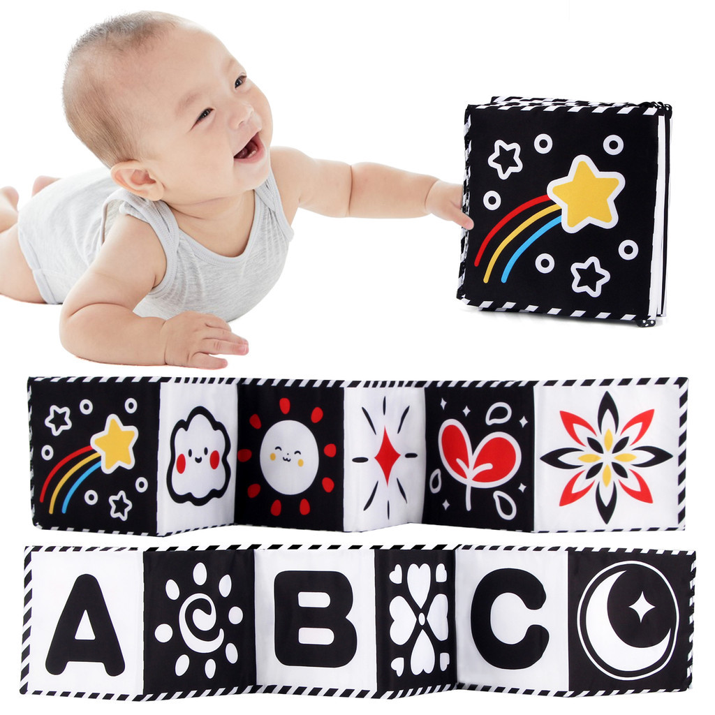 Baby Soft Cloth Book High Contrast Black & White Sensory Tummy Time Book ของเล่นสําหรับของขวัญคริสต์มาส