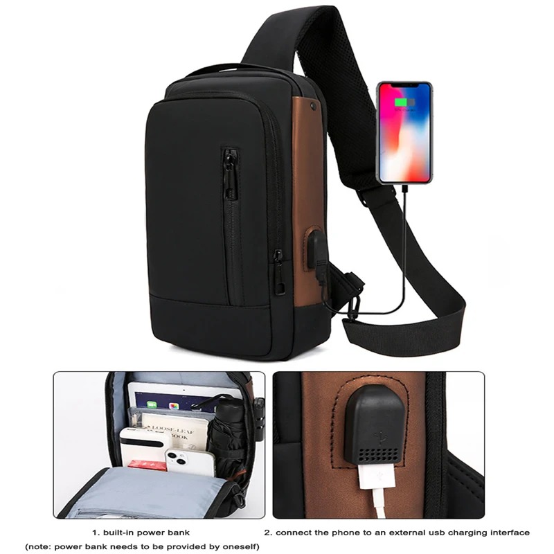 กระเป๋าสะพายไหล่ผู้ชายกันน้ํา Usb Crossbody Oxford bag Anti-Theft Sling bag กระเป๋าคาดหน้าอกสําหรับผู้ชาย