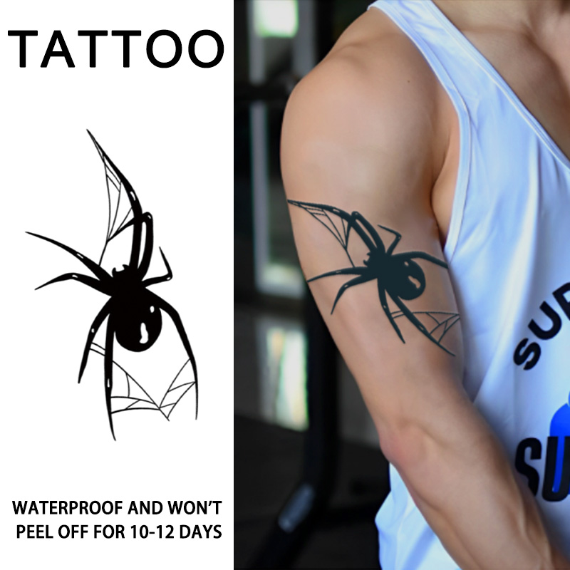 Dark Spider สมุนไพร Tattoo สติกเกอร์กันน้ําติดทนนานคอแขนที่ไม่ซ้ํากัน Domineering จําลอง Tattoo Non-Refle