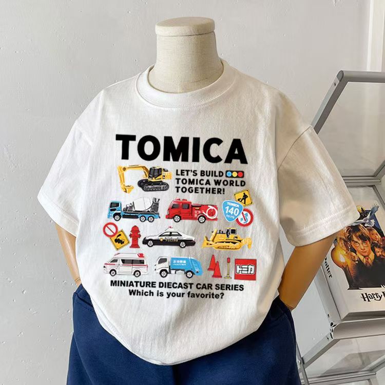เสื้อยืดแขนสั้นพิมพ์ลายรถโดม Childlike Top All-Match