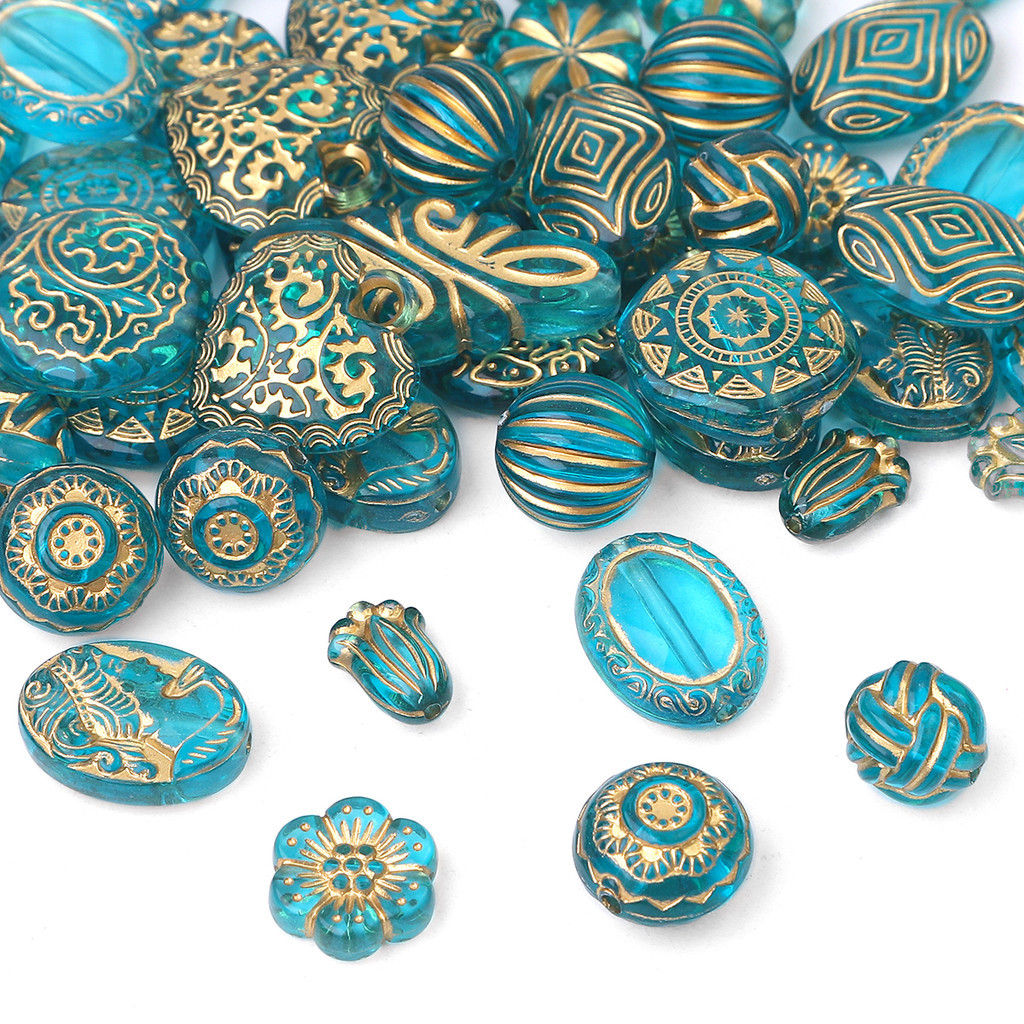 15-80pc อะคริลิค Turquoise Baroque Vintage Trace Gold หลวม Spacer ลูกปัดสําหรับ DIY ต่างหูสร้อยข้อมือสร้อยคอเครื่องประดับทํา
