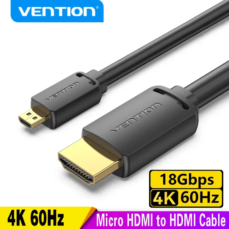 Vention สาย Micro HDMI to HDMI 4K 60Hz 1m 2m 3mMini HDMI ชายกับชายสําหรับ GoPro Sony กล้อง Callphone