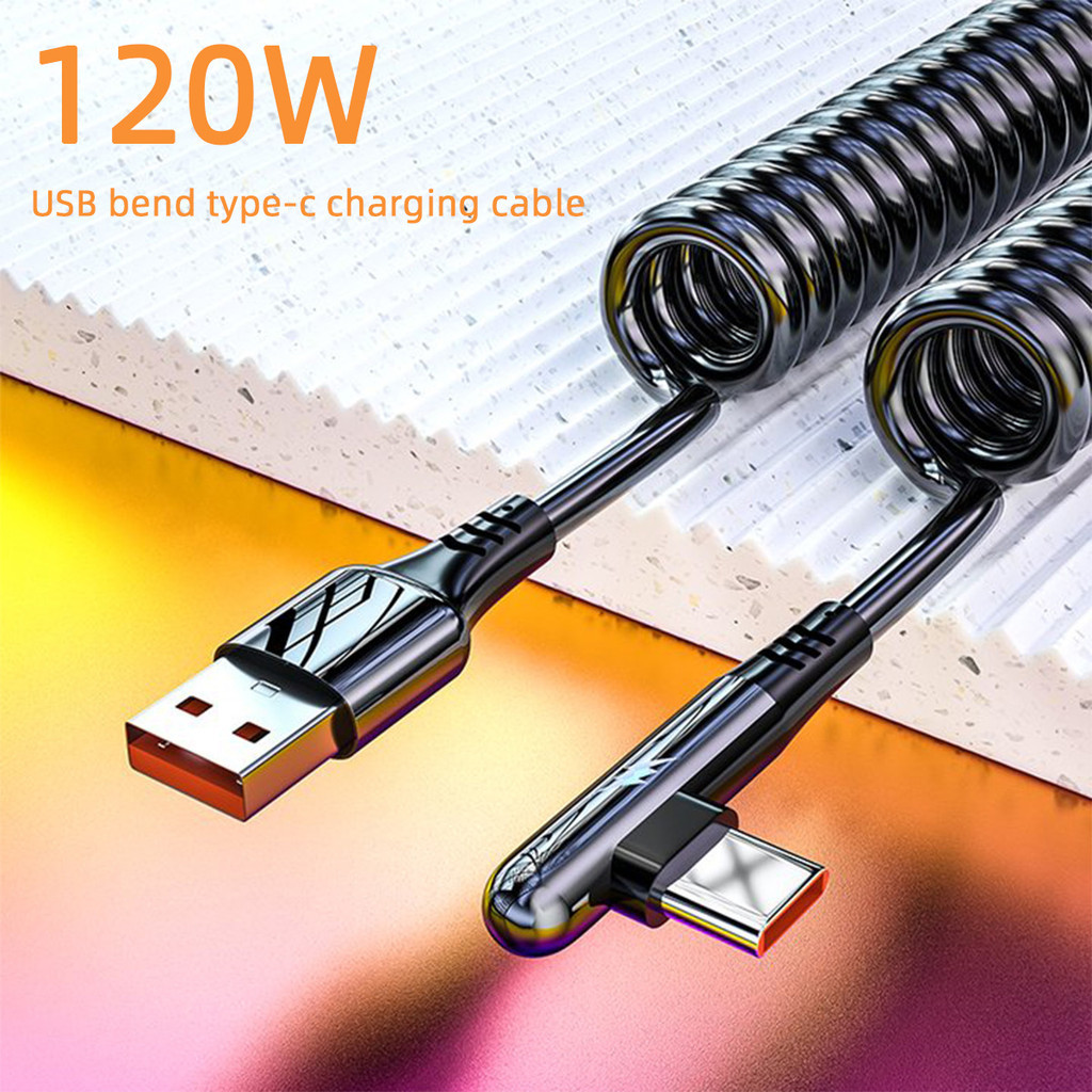 120w Fast Charging Luminous ฤดูใบไม้ผลิรถสายชาร์จเหมาะสําหรับ pd/USB type-c โทรศัพท์มือถือชุดหูฟังแท็บเล็ตสายเคเบิลข้อมูล