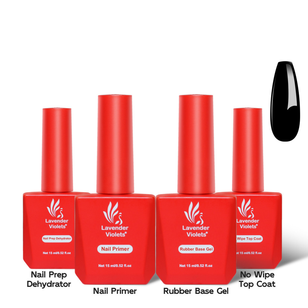 4 x 15ml Base Top Coat Set with Nail Prep Dehydrator & Primer and Rubber Base Coat and No Wipe Gloss Top Coat, Long Lasting Gel Nail Kit for Salon Home Nail Art Nail