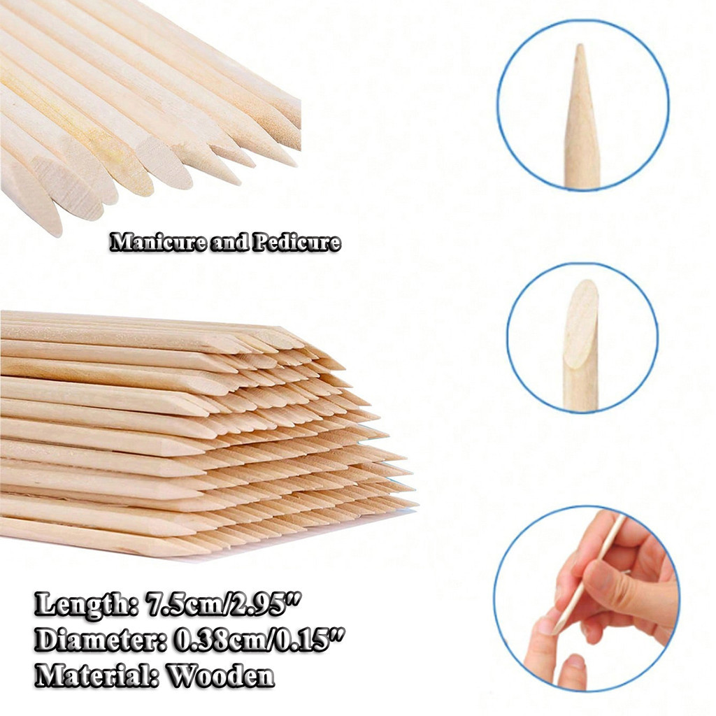 20/50/100 Pcs 55 มม./75 มม./114 มม.ไม้สีส้มเล็บ Sticks สองด้าน Multi Functional Cuticle Pusher, ทําเล็บมือ Pedicure เครื่องมือ