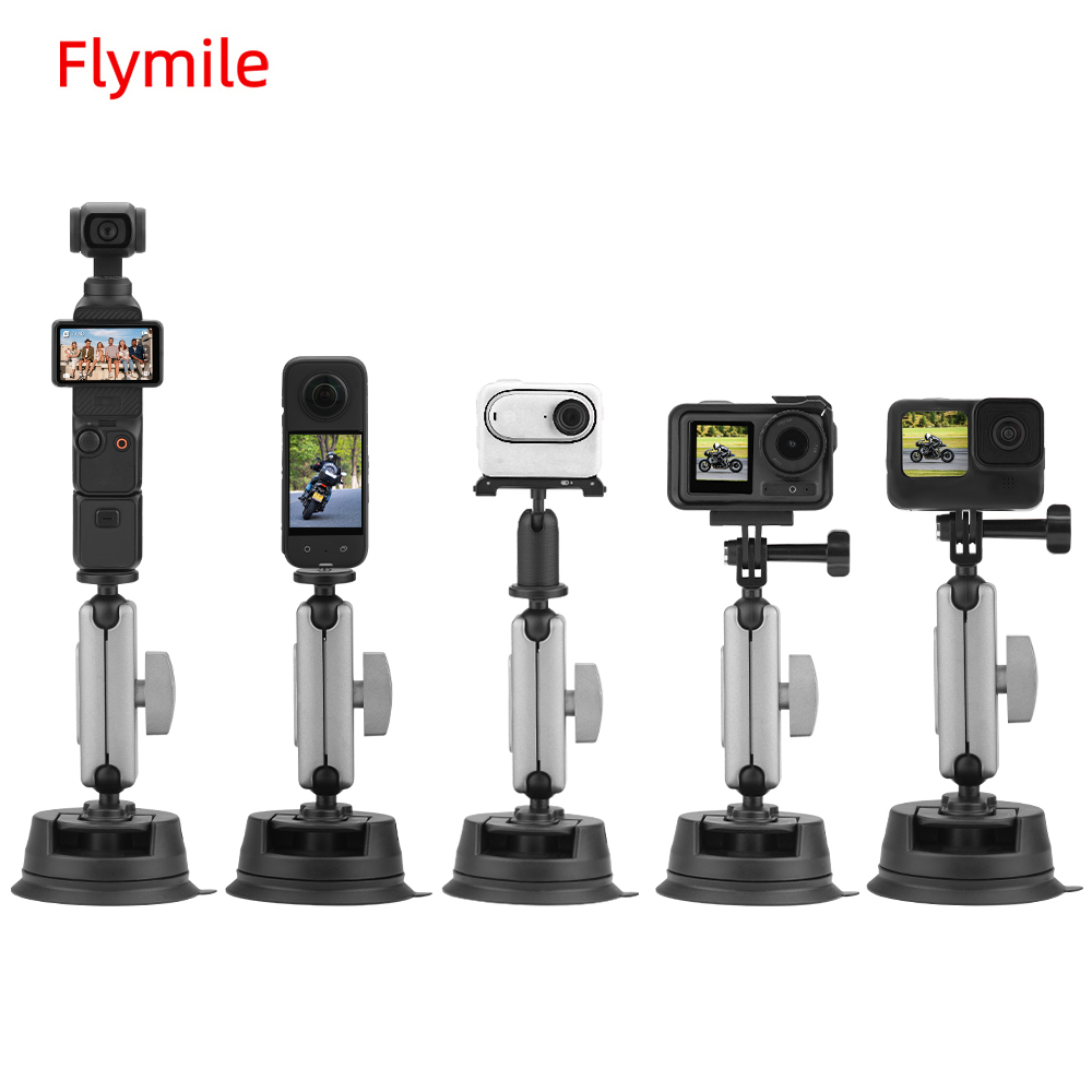 Flymile รถดูดถ้วยสําหรับ Gopro Hero 12 11 10 9 8/กระเป๋า 3/Action 4/Insta360 X4/GO 3S กีฬากล้องรถ Mount กระจกขาตั้งวงเล็บปรับอุปกรณ์เสริม