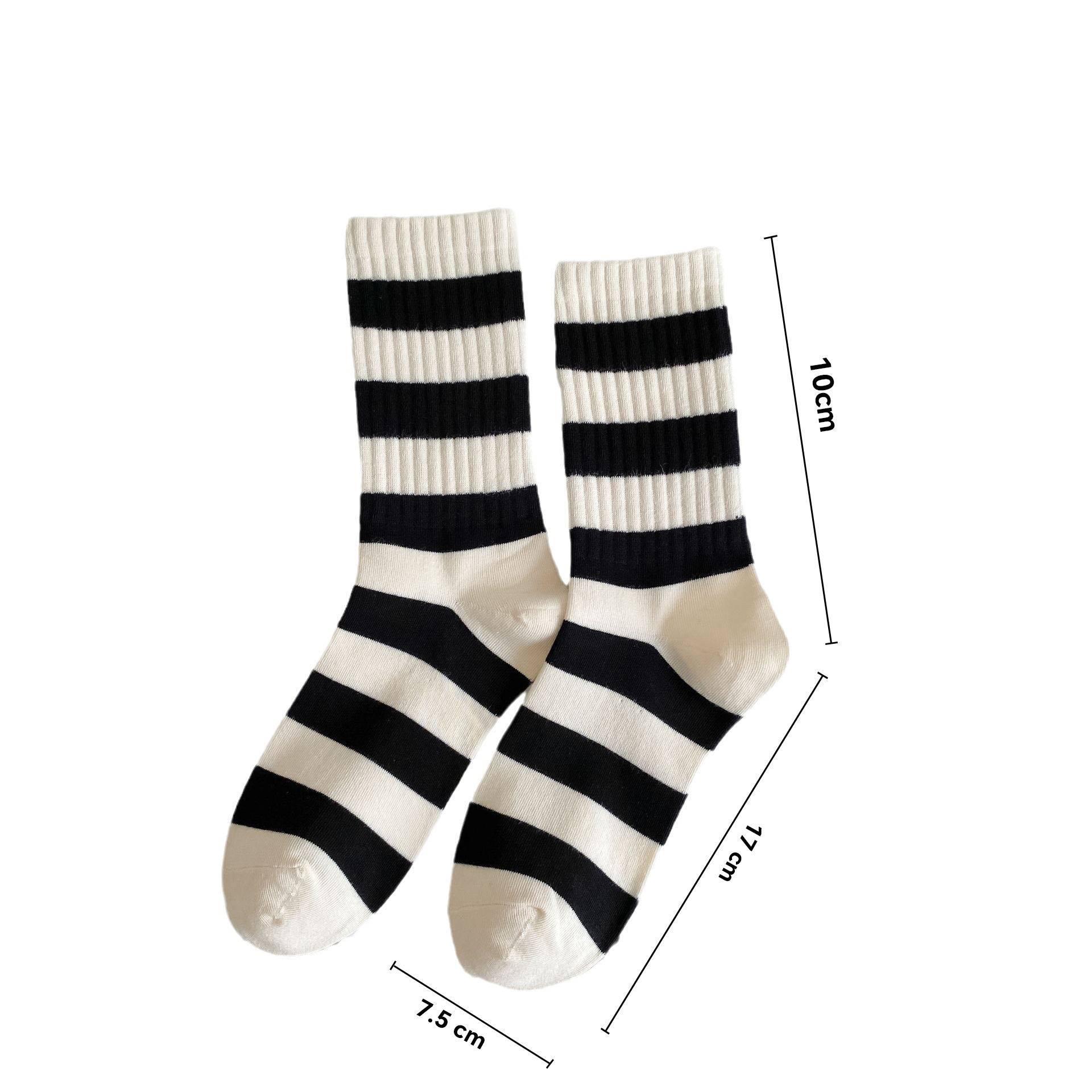 ถุงเท้าดาวลายทางสําหรับผู้หญิง (5 คู่)- ถุงเท้ากีฬาหนังลูกวัวกลางสไตล์เกาหลีระบายอากาศและป้องกันกลิ่นแฟชั่นสีดําและสีขาว เมดยาส - รูปที่ 7