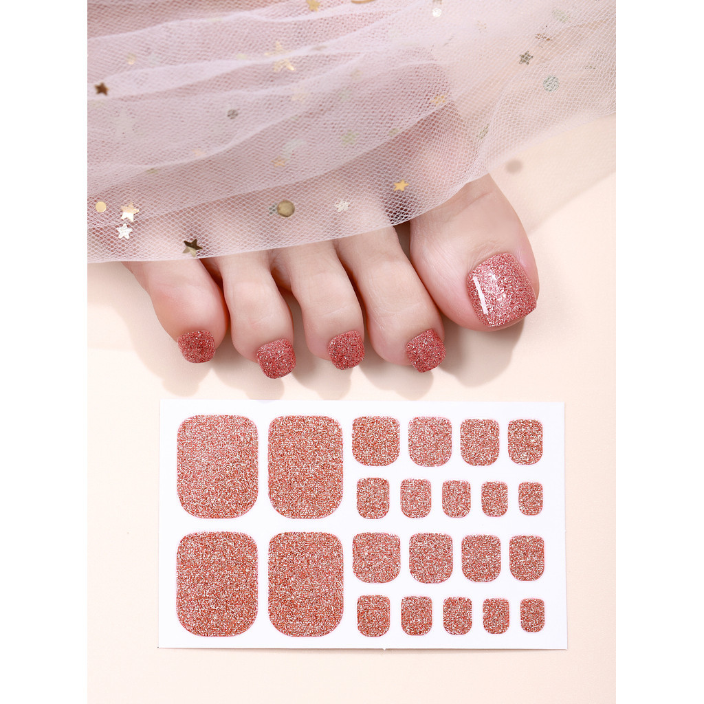 22tips Silver แชมเปญยาทาเล็บ Toe Nail Glitter สีทึบคลุมทั้งหมดเท้ากาวสติกเกอร์แต่งเล็บสําหรับผู้หญิงและผู้ชาย DIY