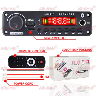 โมดูลเครื่องขยายเสียงบลูทูธ 5.3 50W พร้อมเครื่องเล่น MP3 วิทยุ FM USB TF และการบันทึกไมโครโฟน