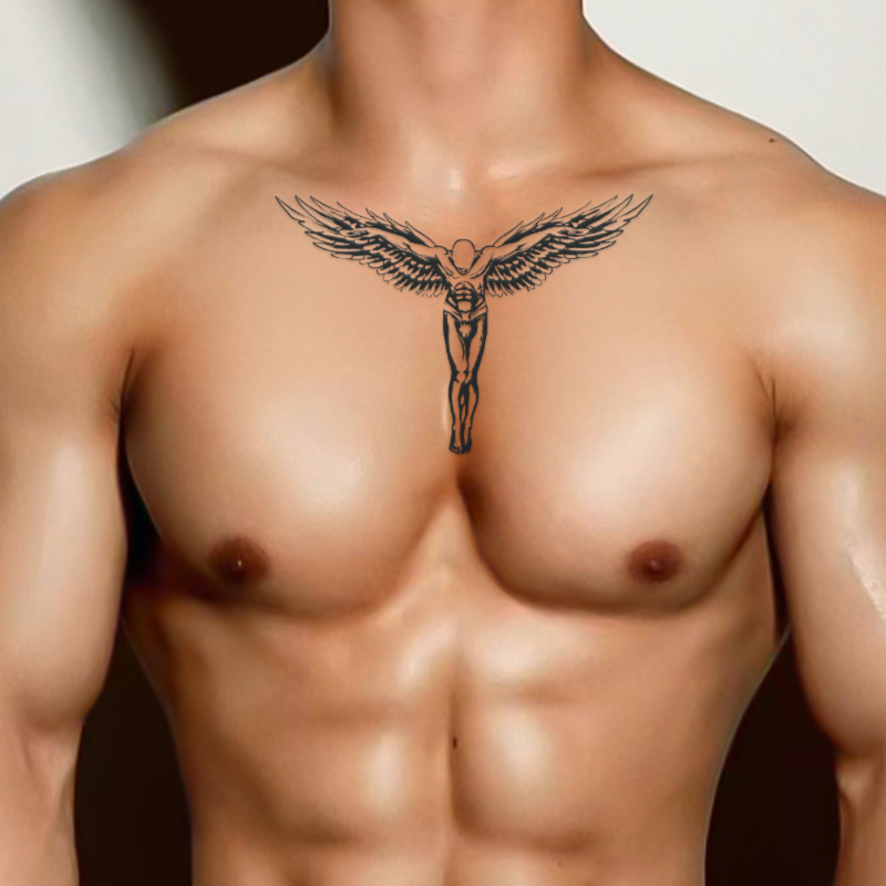Angel ชั่วคราว Tattoo สติกเกอร์กันน้ําติดทนนานชายกลับหน้าอกน้ําผลไม้สมุนไพรไม่สะท้อนแสงกึ่งถาวรจําลอง Ta