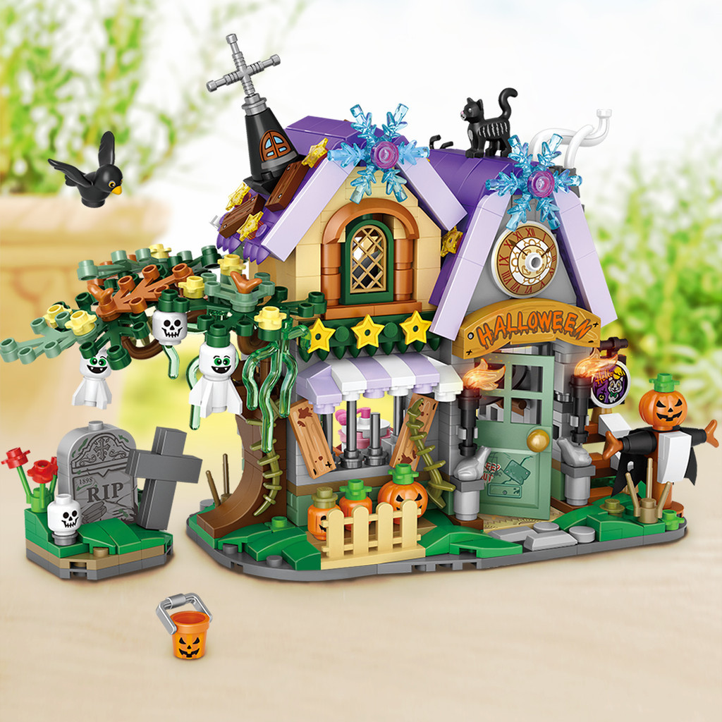 Loz/ปริศนาอัจฉริยะ 783PCS Building Blocks ของเล่นเด็กบ้าน摆件 万圣节 LOZ/Lizhi Wansheng Hut 783PCS อนุภาคขนาดเล็กประกอบของเล่นเด็กบ้านรุ่นเครื่องประดับของขวัญฮาโลวีน