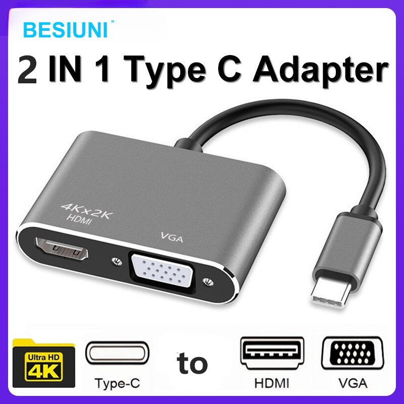 2 IN 1 USB C ถึง HDMI 4K อะแดปเตอร์ VGA USB 3.0 ประเภท C USB-C ถึง VGA HDMI Video Adapter Converter