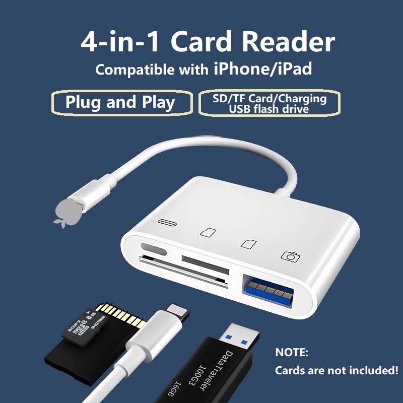 อะแดปเตอร์เครื่องอ่านการ์ด 4 ใน 1 พร้อมพอร์ตชาร์จ Sd/Tf เครื่องอ่านการ์ดหน่วยความจำ กล้อง Viewer สำหรับ Iphone Ipad